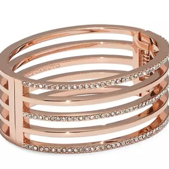 Vince Camuto Rose Gold pave crystal Alternating Line hinge Bangle NWT - Picture 4 of 5